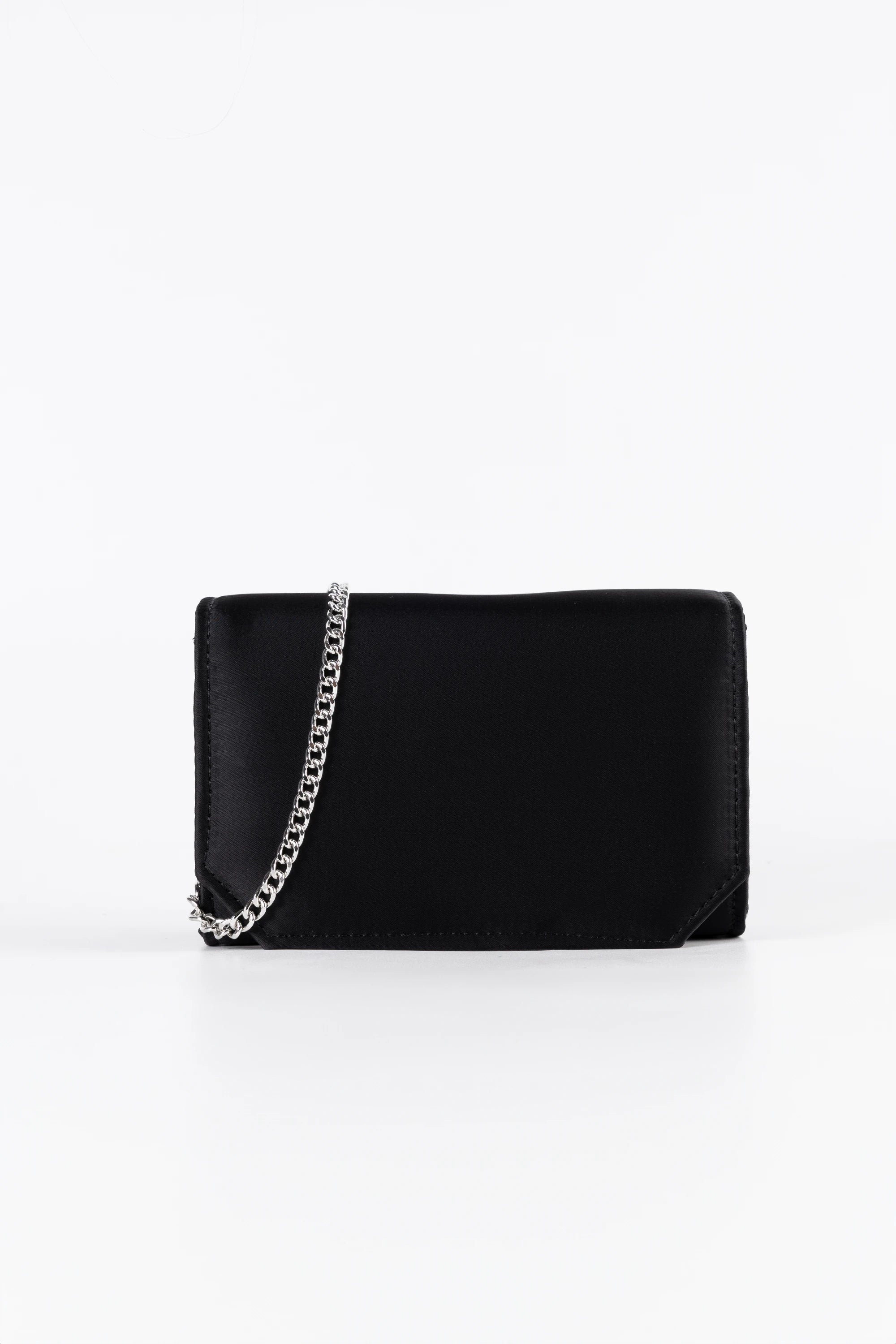 Diva Black Satin Chain Clutch