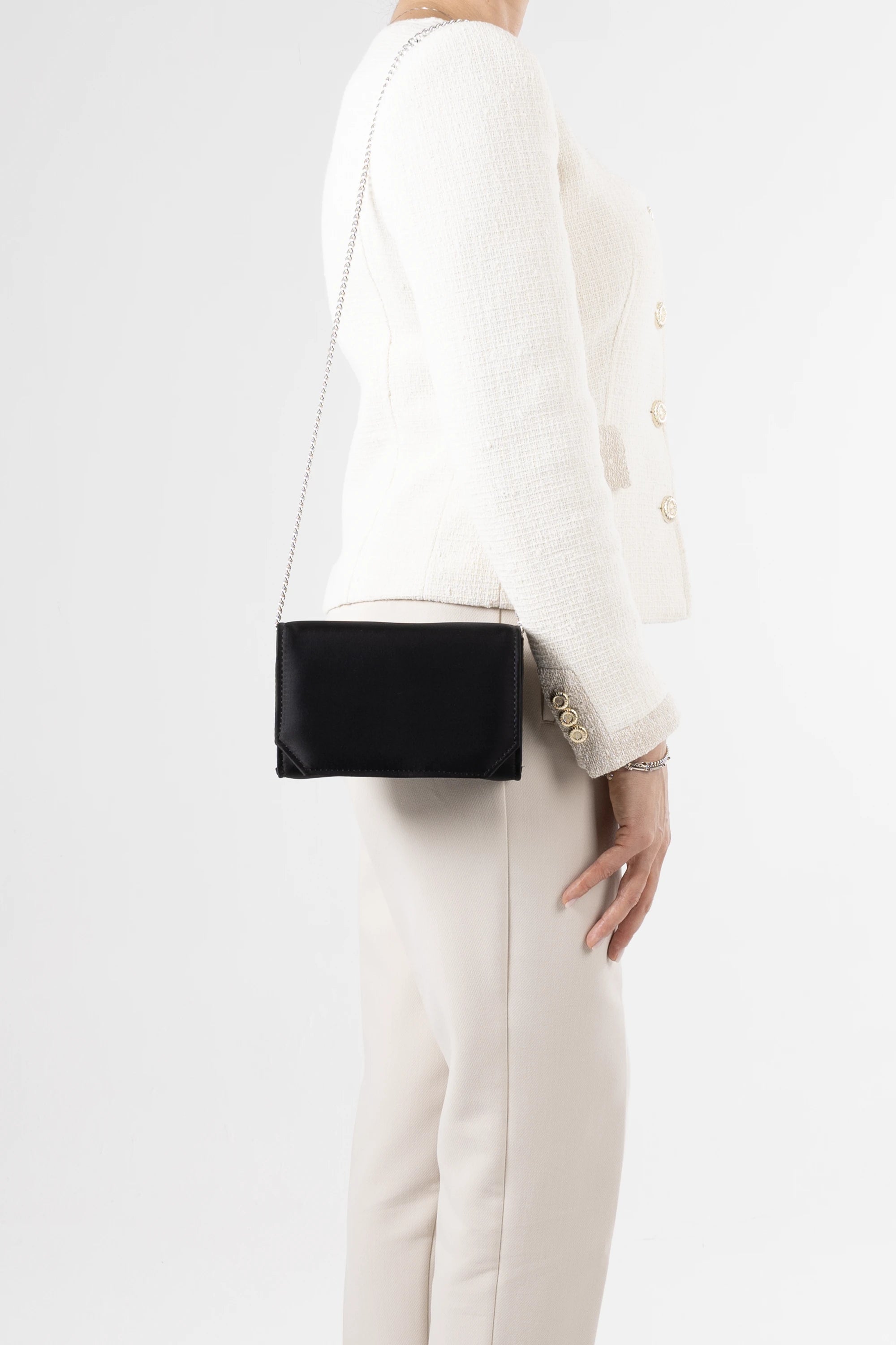 Diva Black Satin Chain Clutch