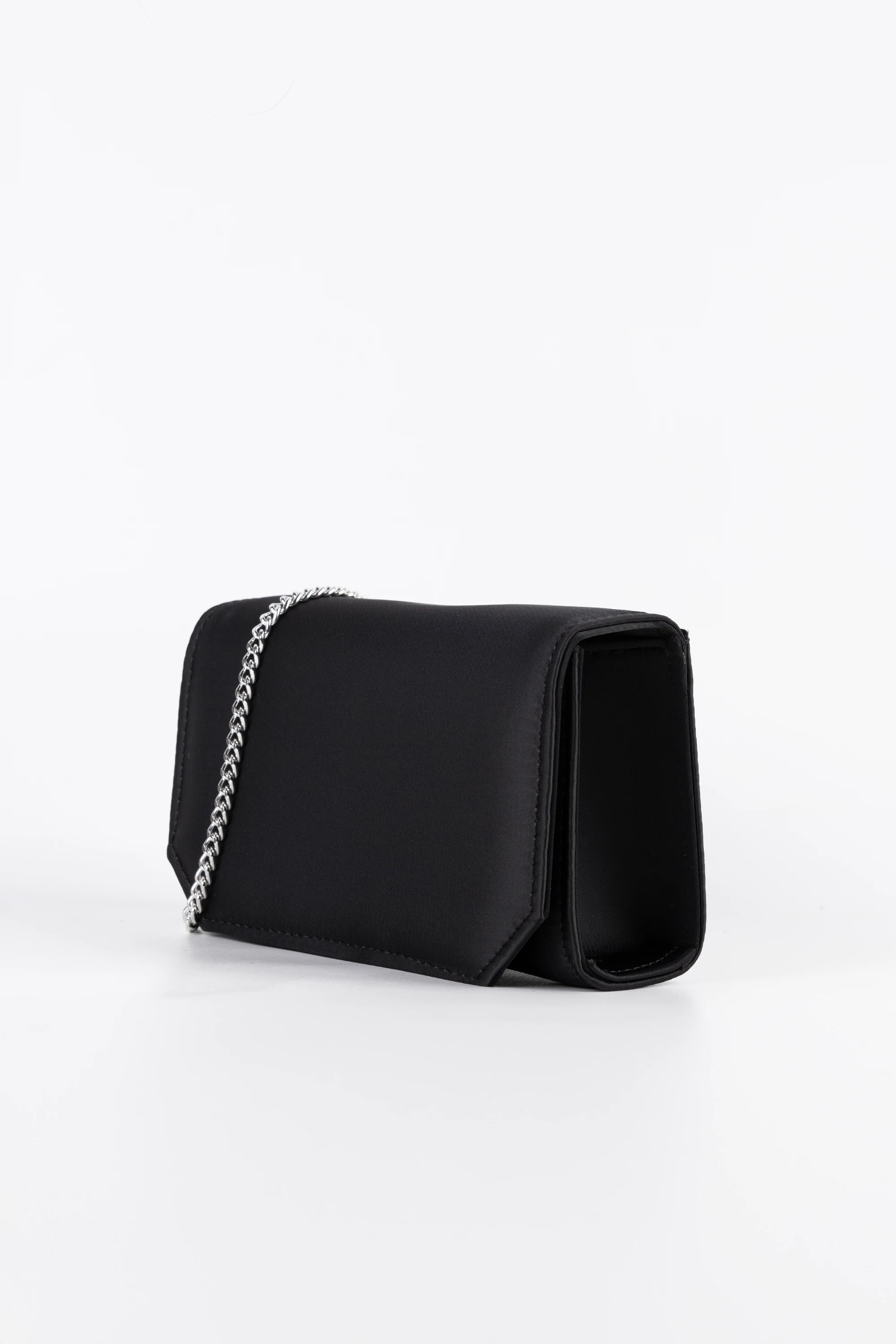 Diva Black Satin Chain Clutch