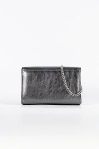 Diva Metallic Charcoal Vegan Leather Chain Clutch