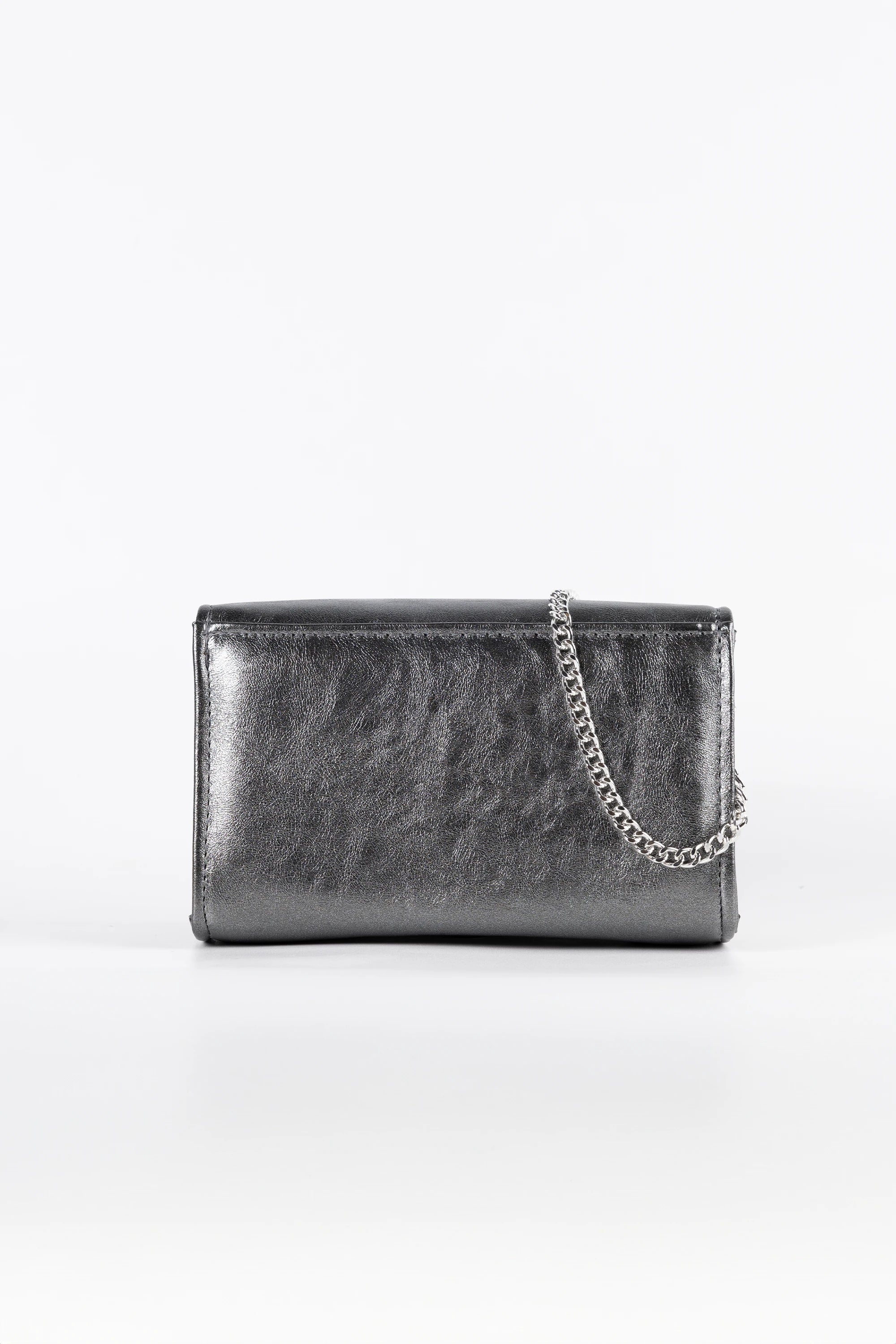 Diva Metallic Charcoal Vegan Leather Chain Clutch