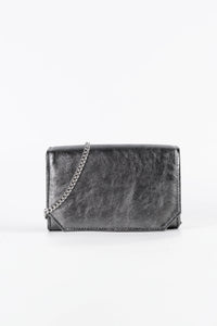 Diva Metallic Charcoal Vegan Leather Chain Clutch