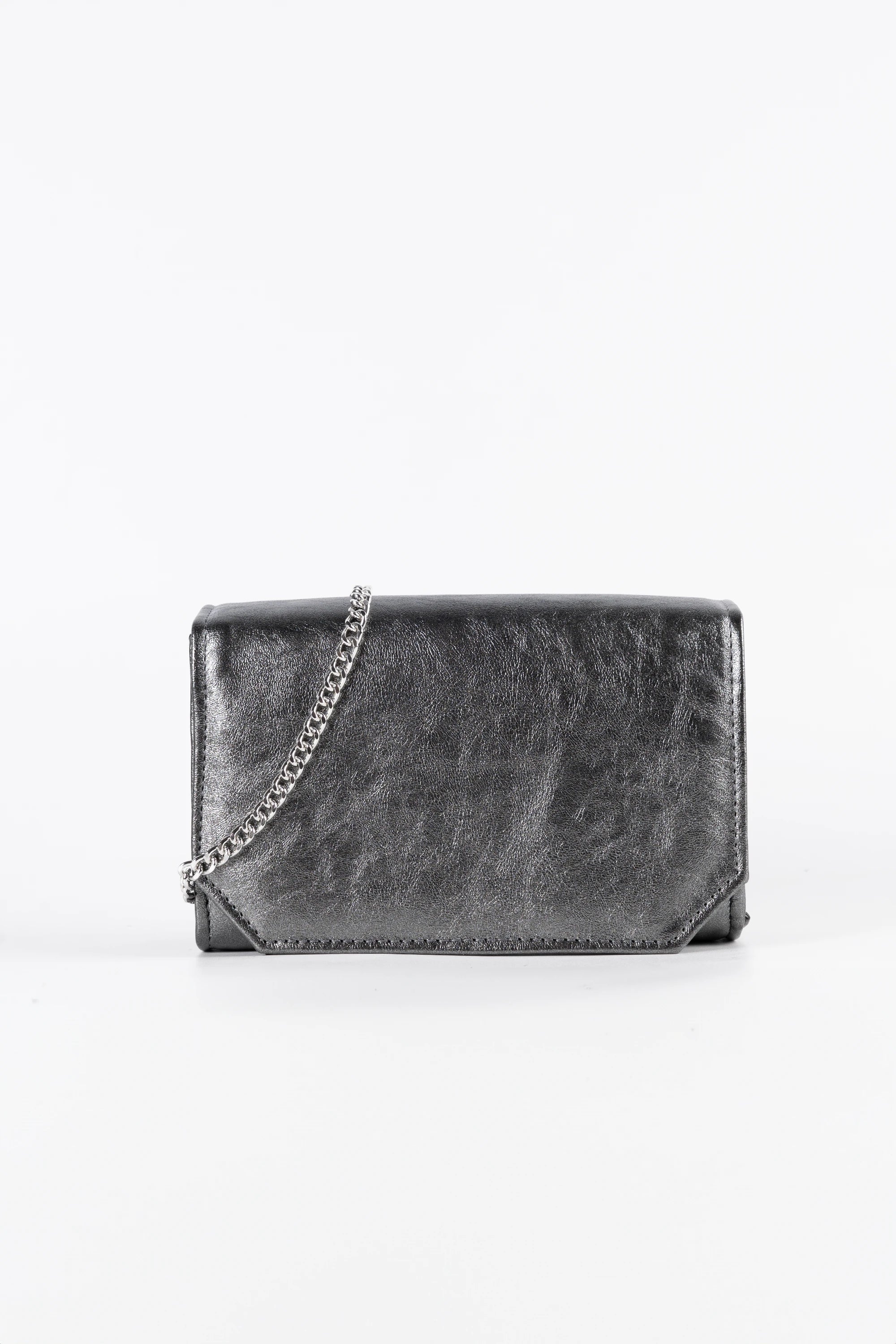 Diva Metallic Charcoal Vegan Leather Chain Clutch