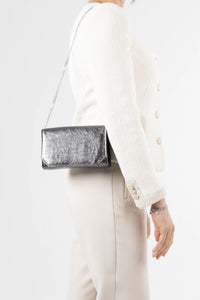 Diva Metallic Charcoal Vegan Leather Chain Clutch