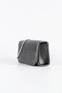 Diva Metallic Charcoal Vegan Leather Chain Clutch