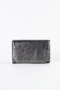 Diva Metallic Charcoal Vegan Leather Chain Clutch