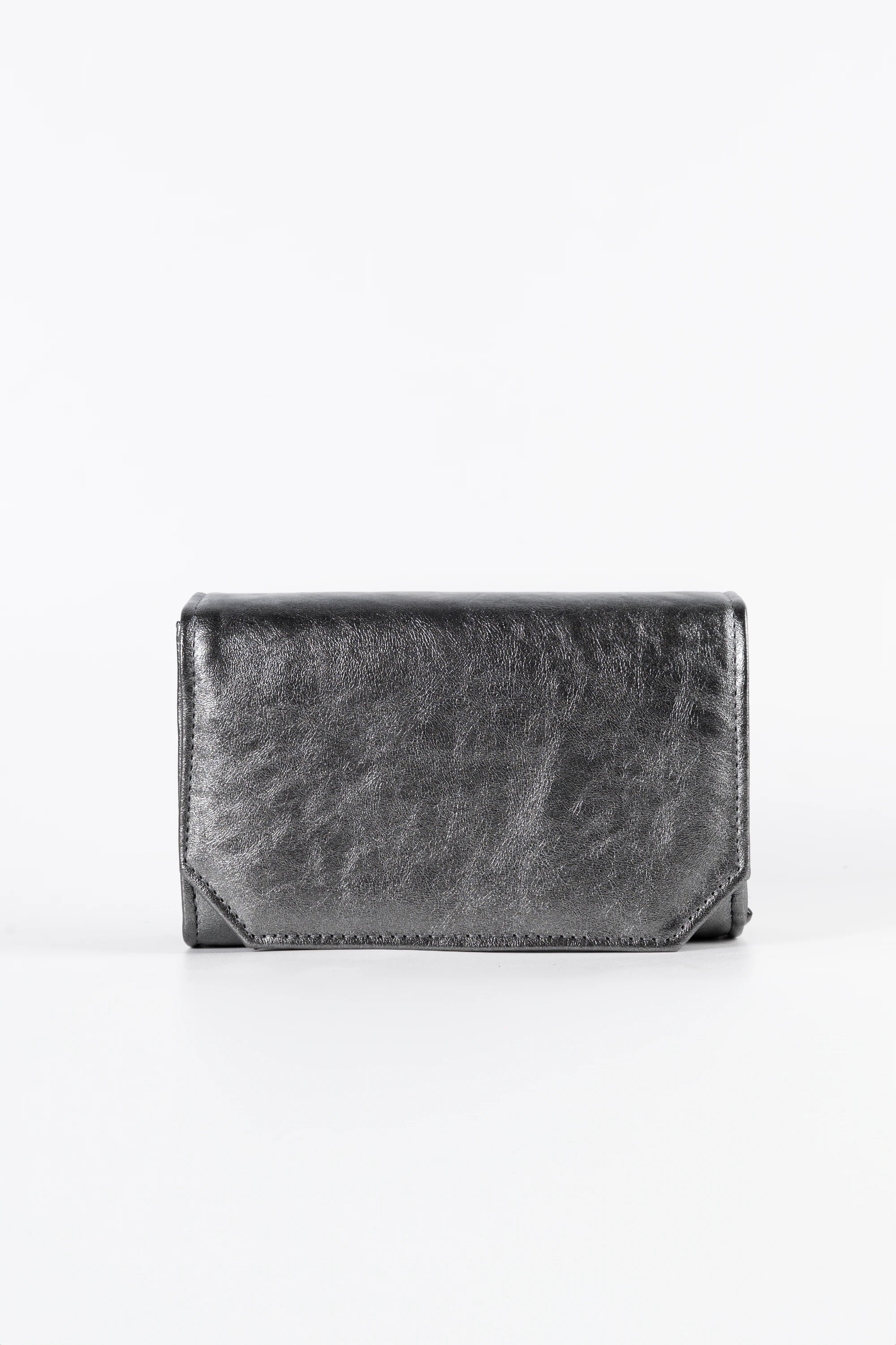 Diva Metallic Charcoal Vegan Leather Chain Clutch
