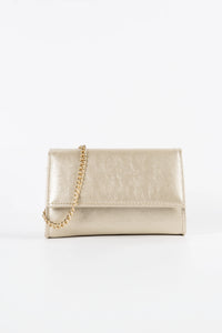 Petite Platinum Vegan Leather Chain Clutch