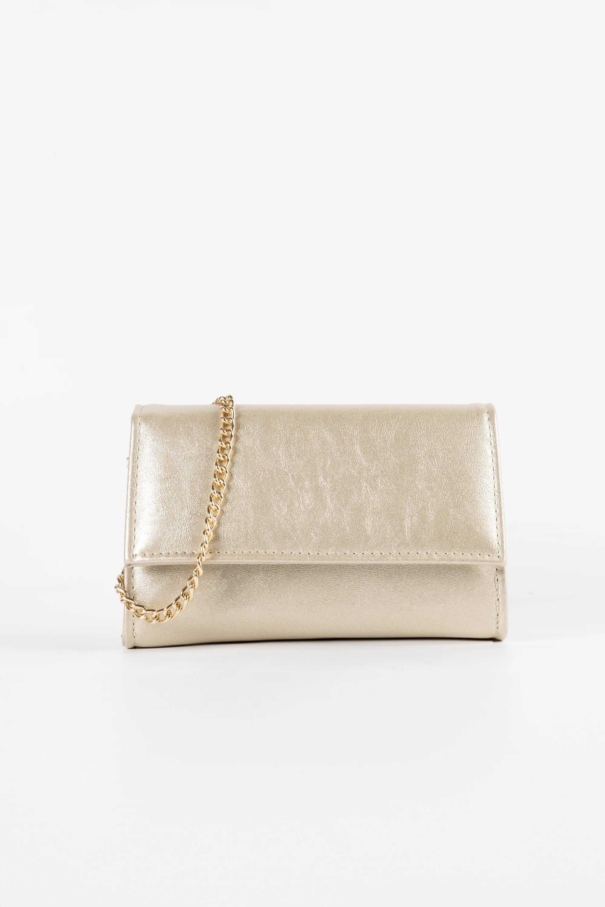 Petite Platinum Vegan Leather Chain Clutch