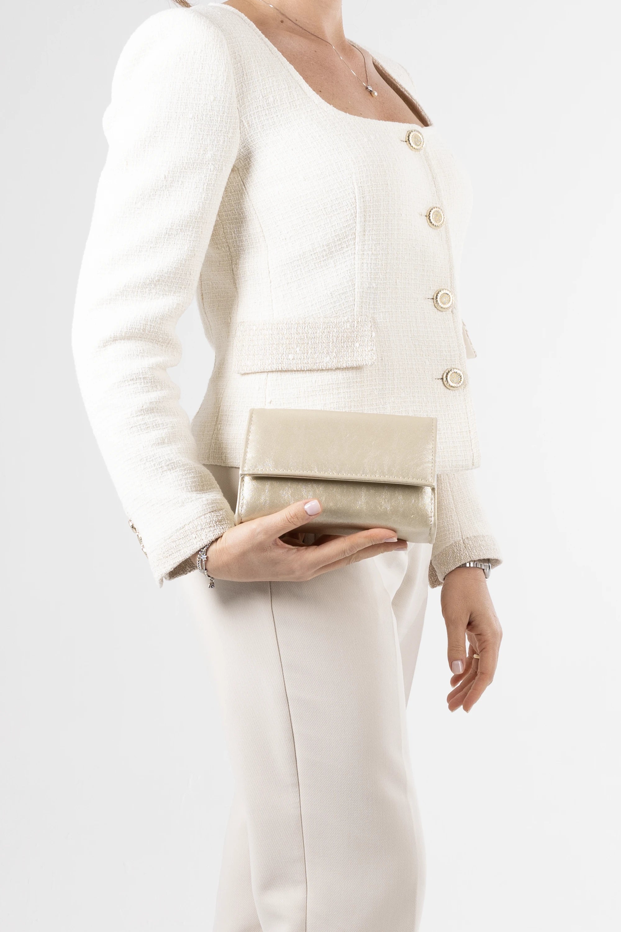 Petite Platinum Vegan Leather Chain Clutch