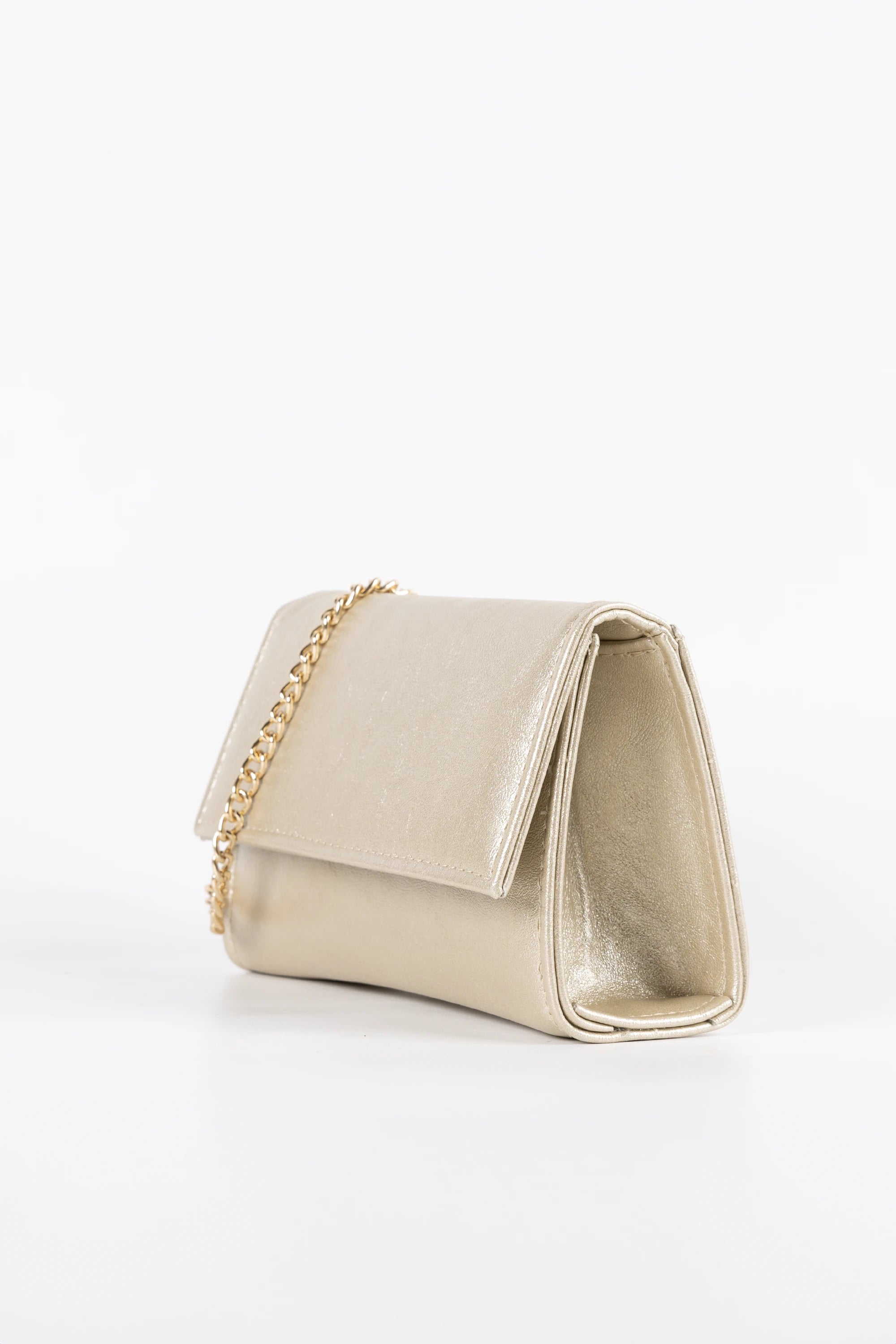 Petite Platinum Vegan Leather Chain Clutch