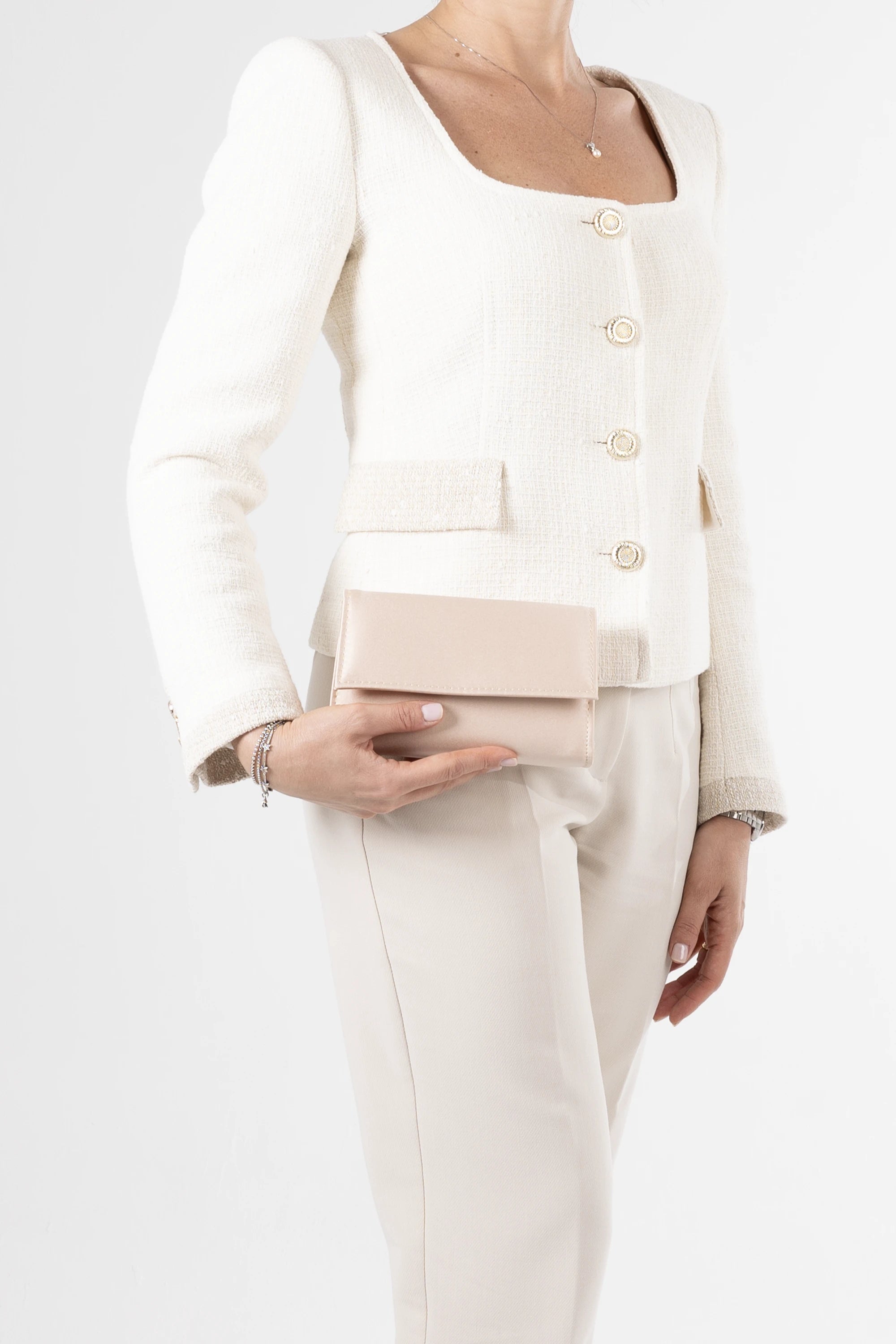 Petite Satin Blush Pink Chain Clutch