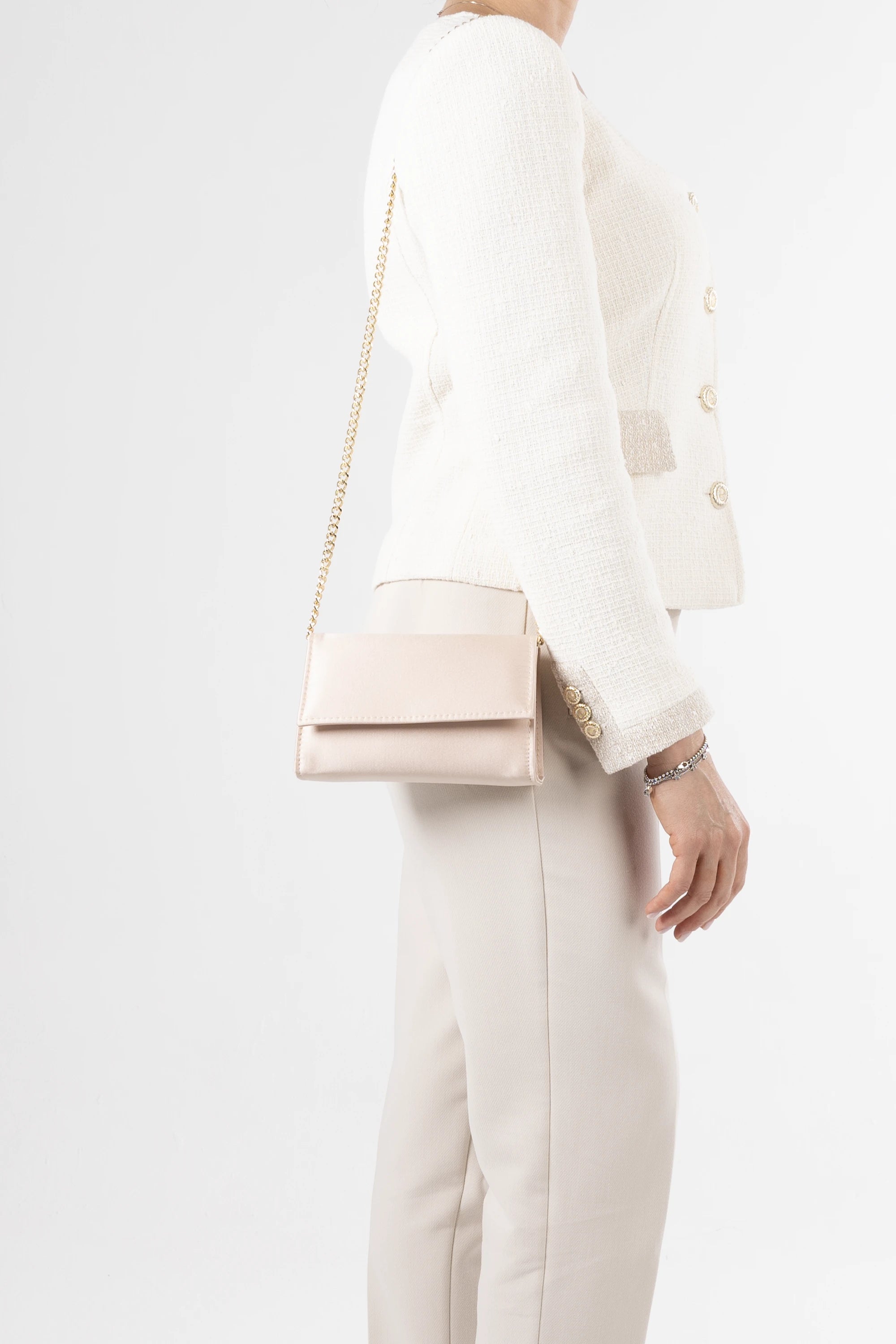 Petite Satin Blush Pink Chain Clutch