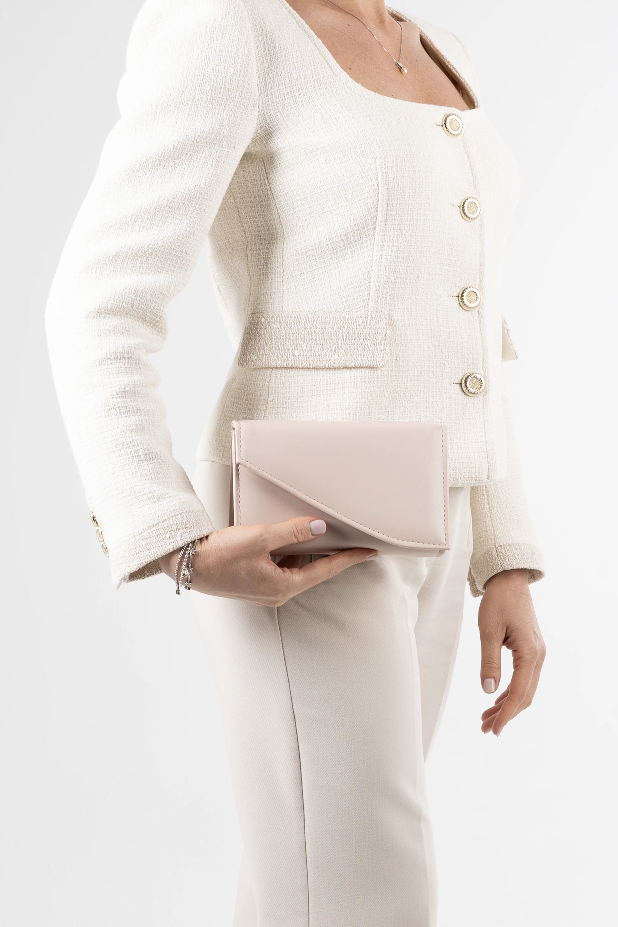 Sofia Blush Pink Vegan Leather Chain Clutch