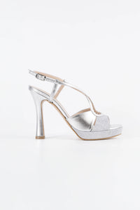 Bella Silver Metallic and Glitter Vegan Leather Platform Sandals