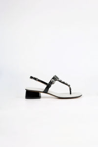 Capri Black Leather Smoky Crystal Jeweled Sandals