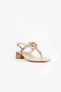 Capri Platinum Champagne Crystal Jeweled Leather Sandals