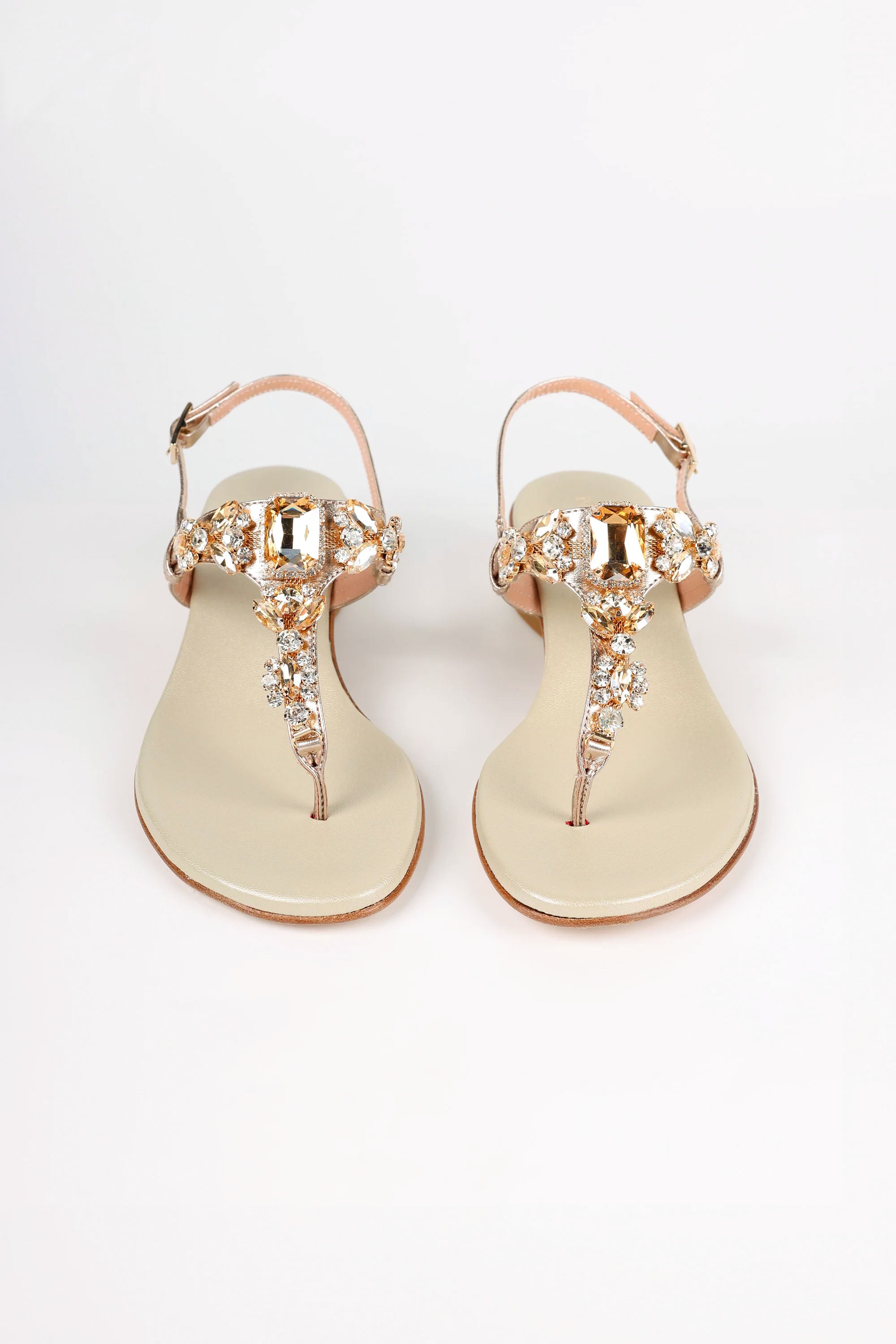 Capri Platinum Champagne Crystal Jeweled Leather Sandals