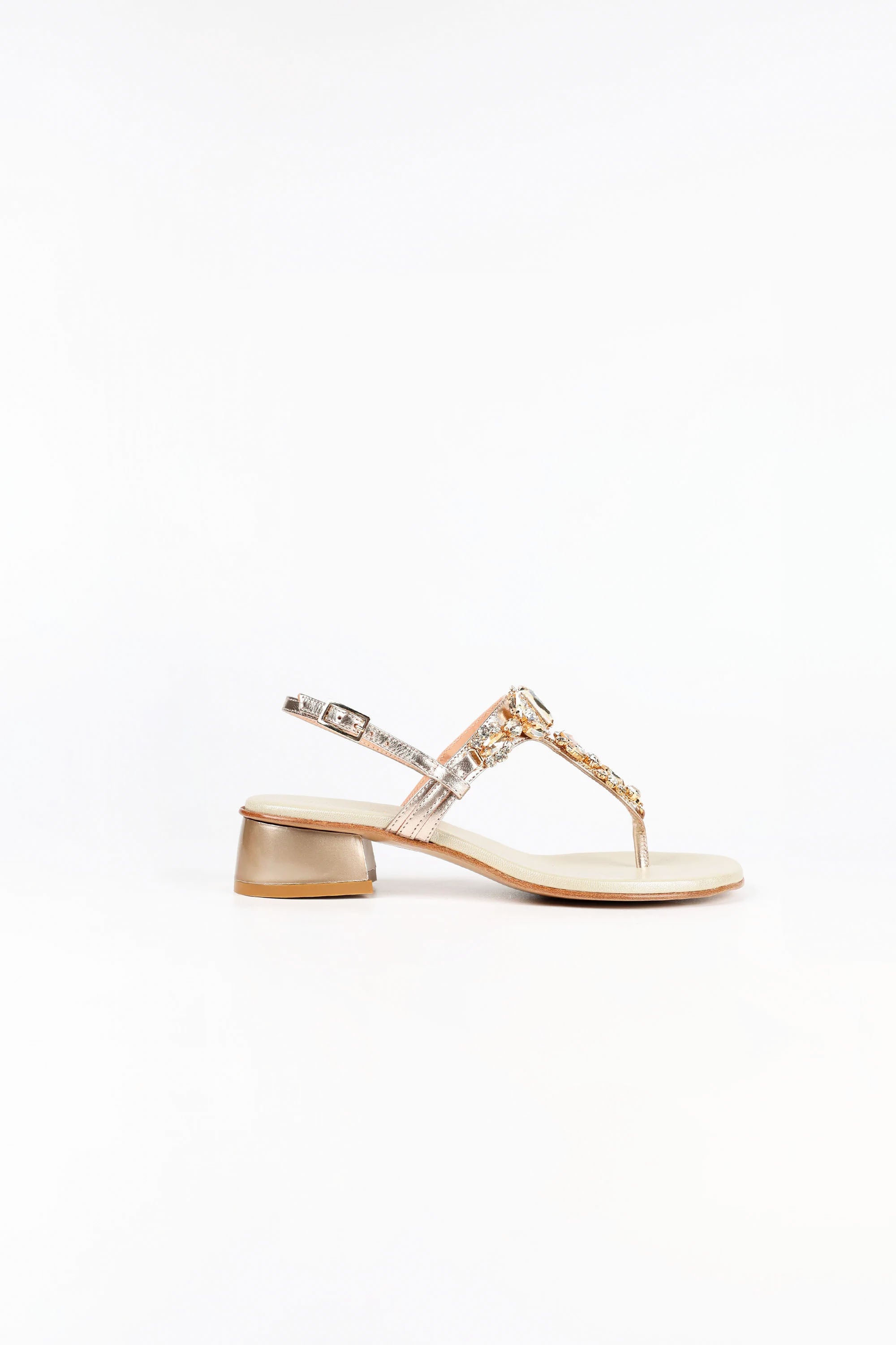 Capri Platinum Champagne Crystal Jeweled Leather Sandals