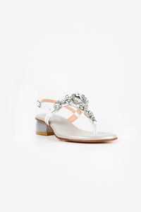 Capri White Clear Crystal Jeweled Leather Sandals