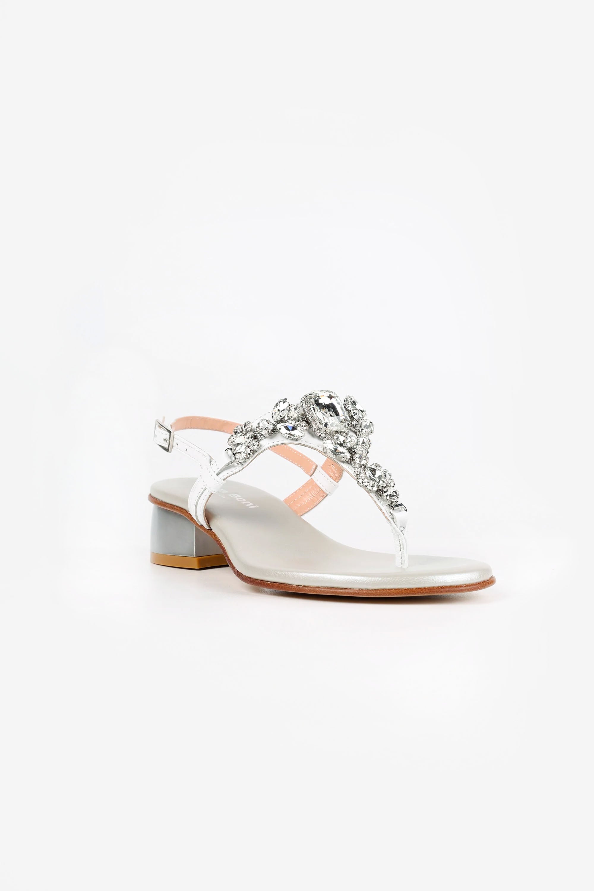 Capri White Clear Crystal Jeweled Leather Sandals