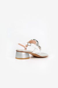Capri White Clear Crystal Jeweled Leather Sandals