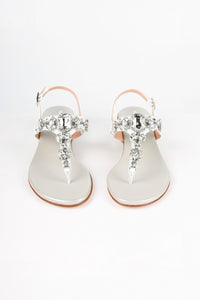 Capri White Clear Crystal Jeweled Leather Sandals