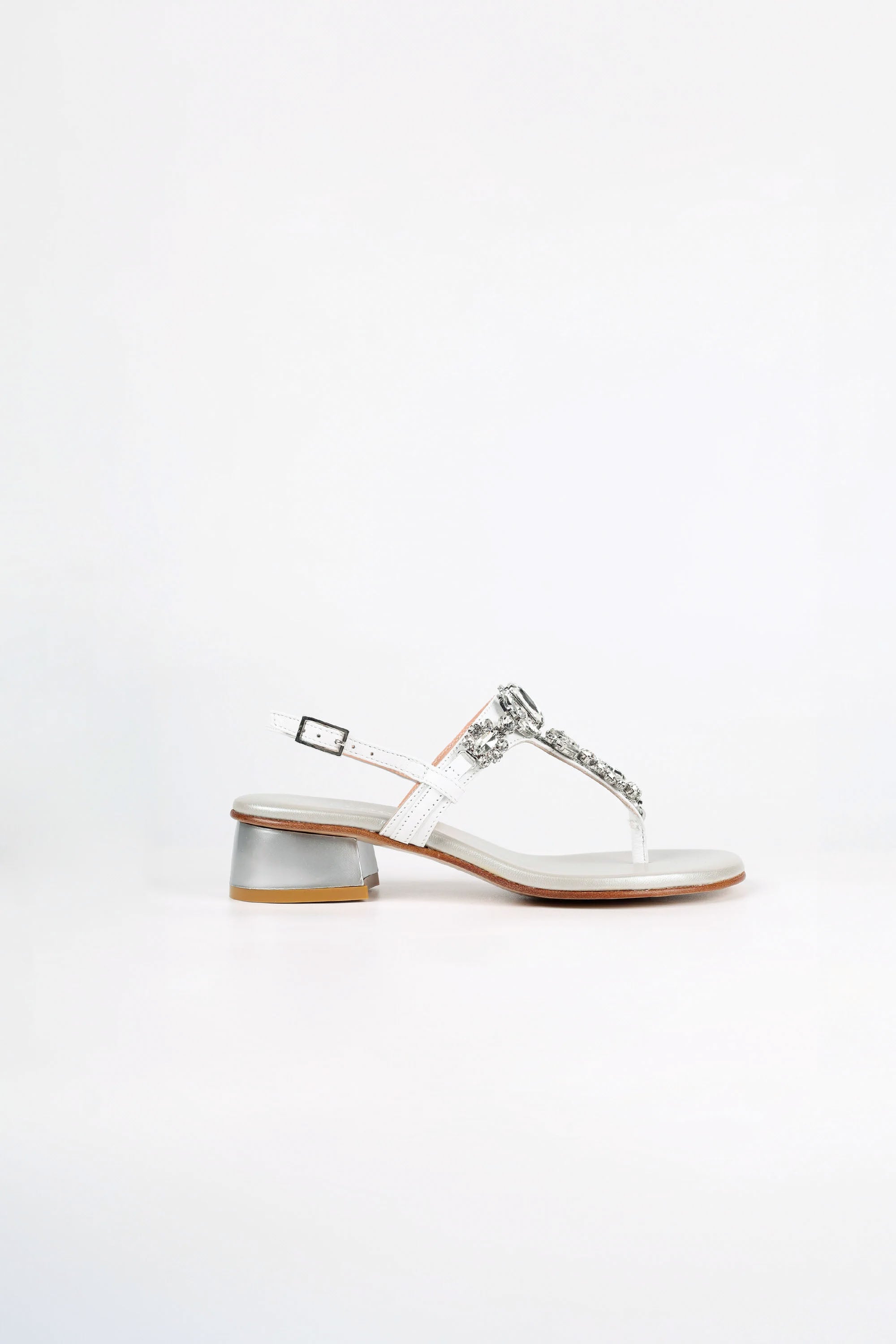 Capri White Clear Crystal Jeweled Leather Sandals