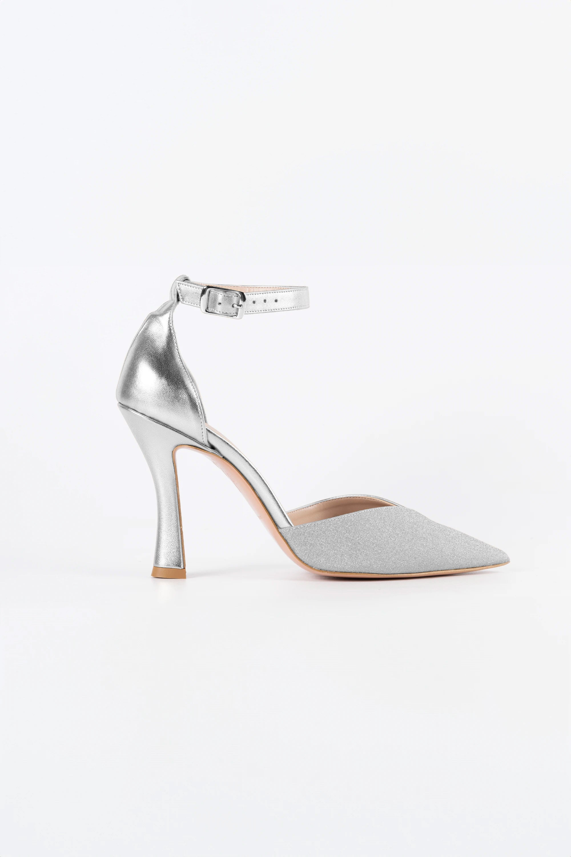 Mia Silver Glitter Ankle Strap Heels