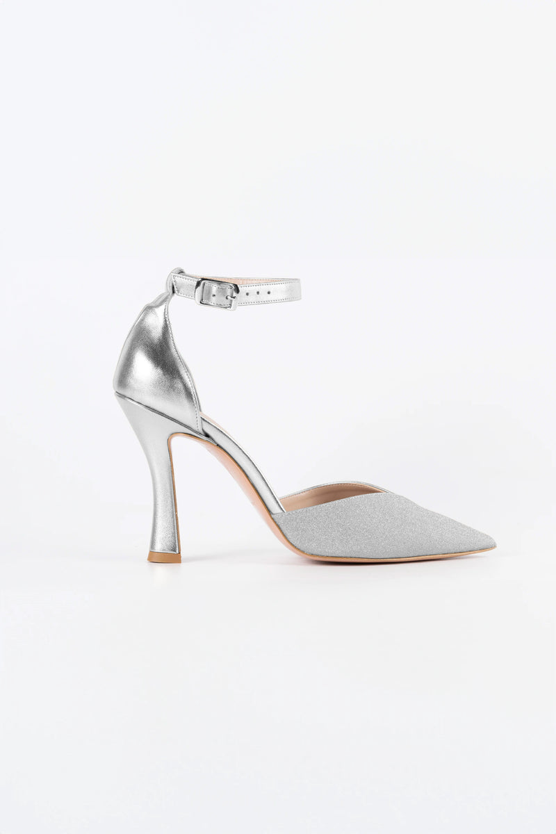 Mia Silver Glitter Ankle Strap Heels