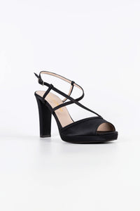 Luna Black Satin Platform Strappy Sandals
