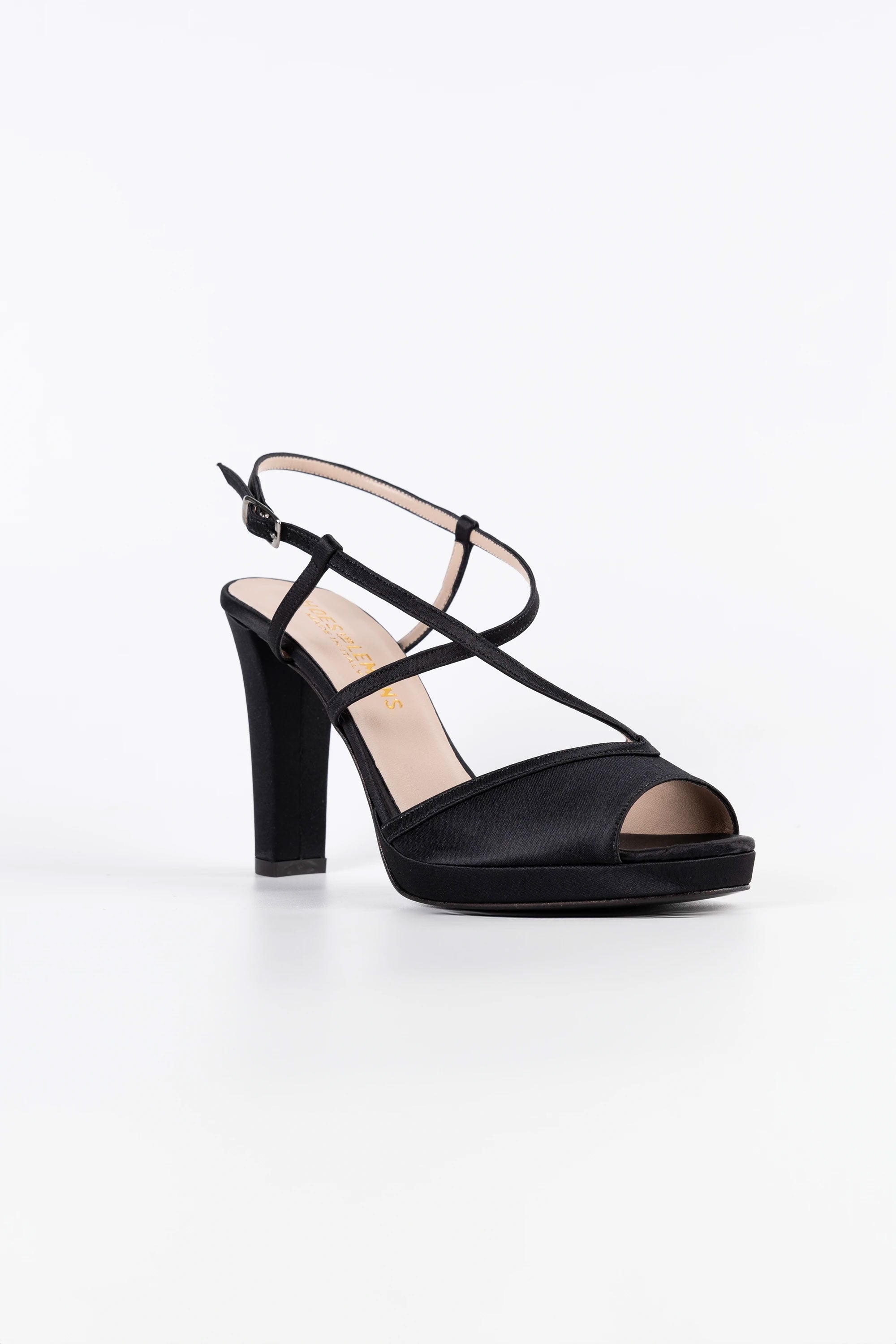 Luna Black Satin Platform Strappy Sandals