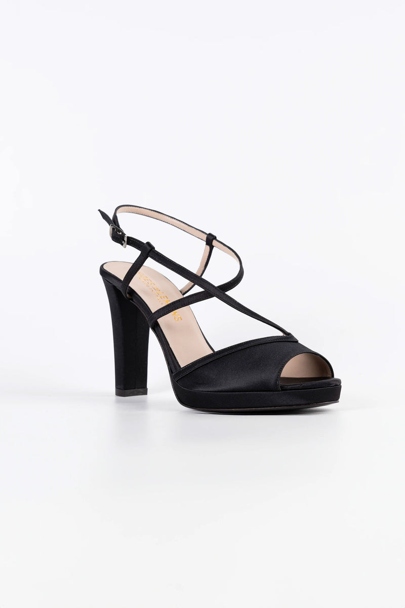 Luna Black Satin Platform Strappy Sandals