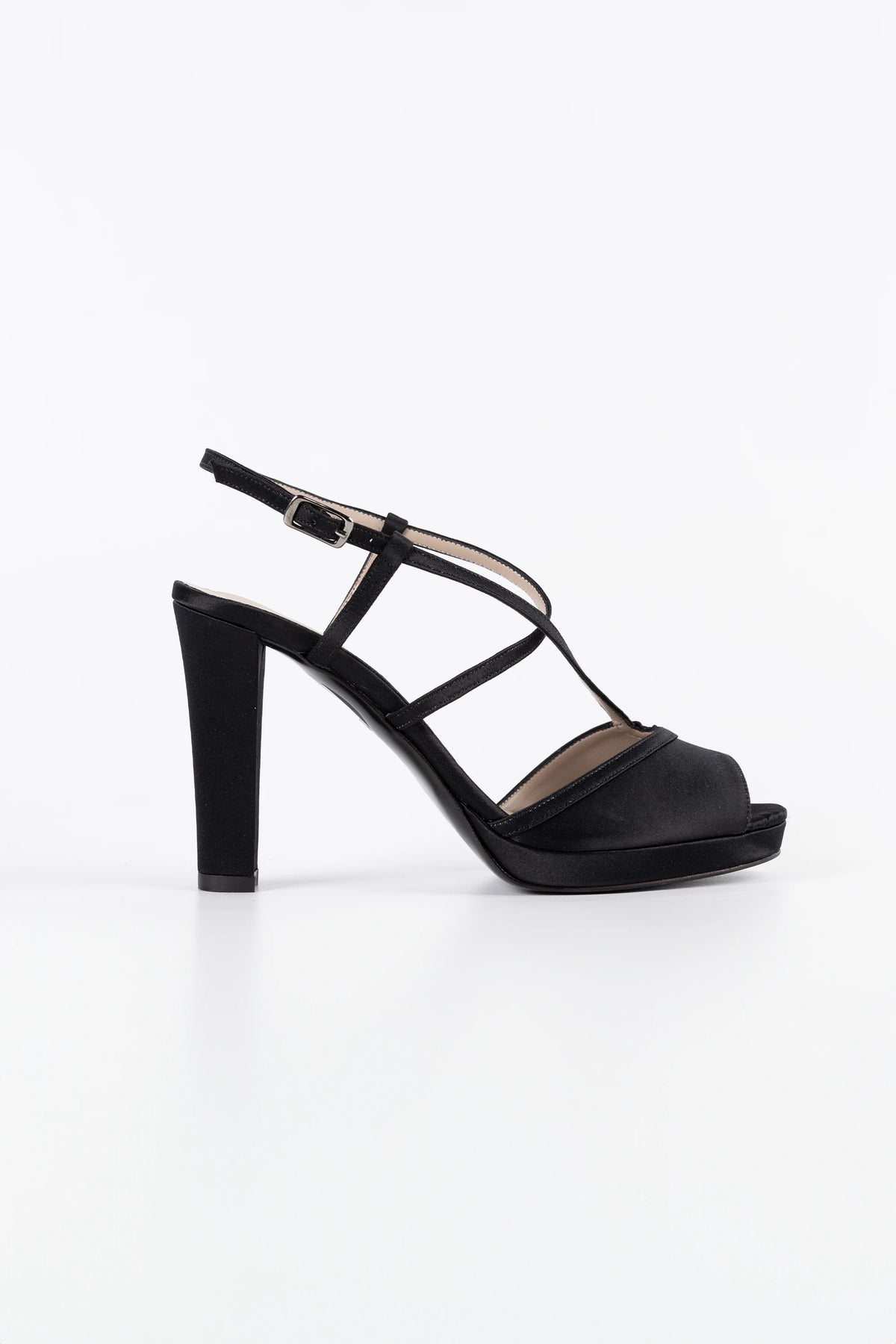 Luna Black Satin Platform Strappy Sandals