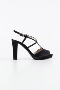 Luna Black Satin Platform Strappy Sandals