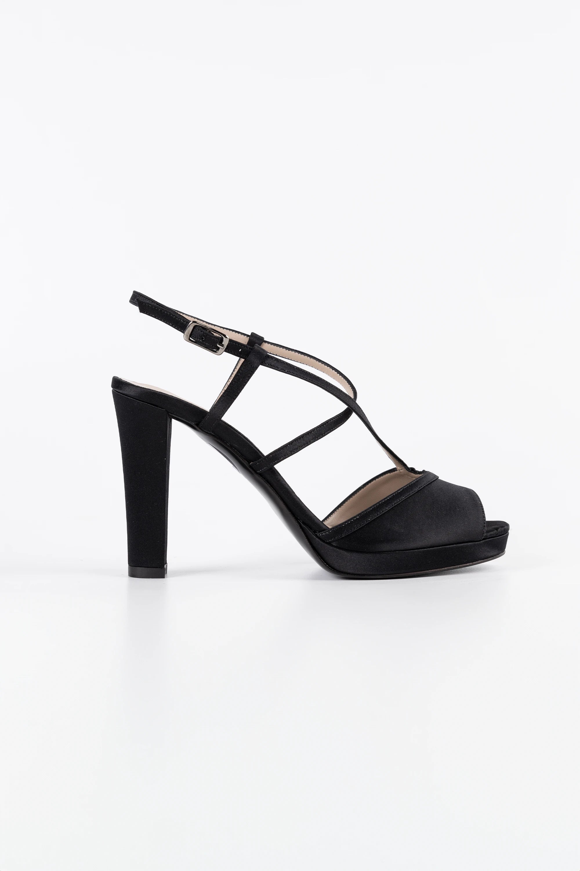 Luna Black Satin Platform Strappy Sandals