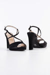 Luna Black Satin Platform Strappy Sandals