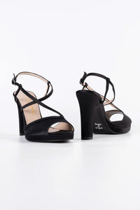 Luna Black Satin Platform Strappy Sandals