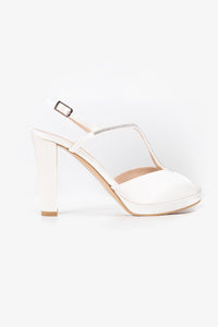 Vera Satin Off-White  Platform Sandals with Swarovski Crystal