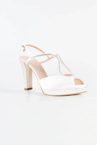 Vera Satin Off-White  Platform Sandals with Swarovski Crystal