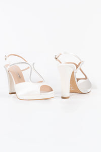 Vera Satin Off-White  Platform Sandals with Swarovski Crystal