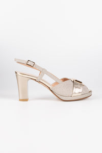 Bellagio Platinum Glitter and Leather Platform Sandals