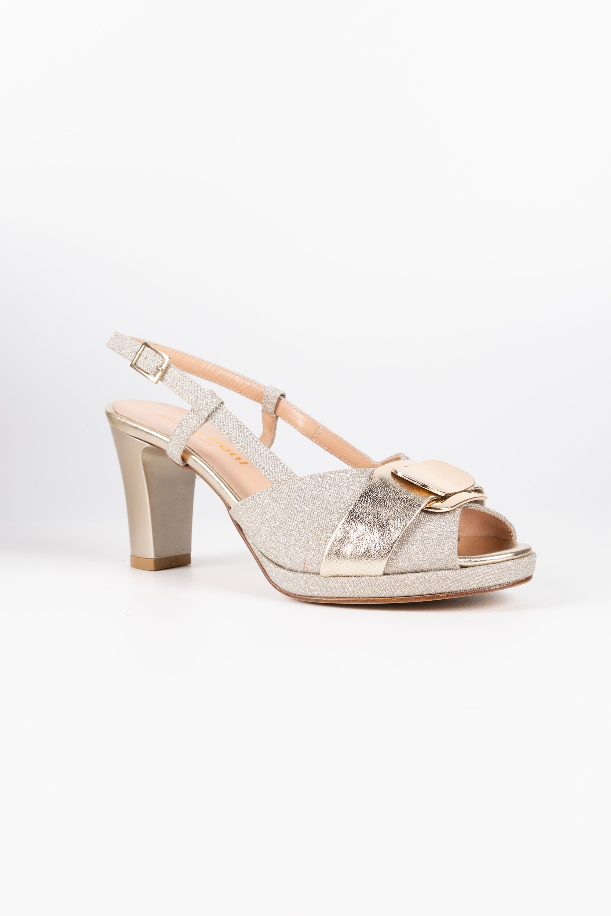 Bellagio Platinum Glitter and Leather Platform Sandals