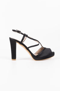 Luna Black Satin Platform Strappy Sandals