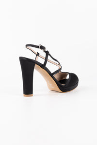 Luna Black Satin Platform Strappy Sandals