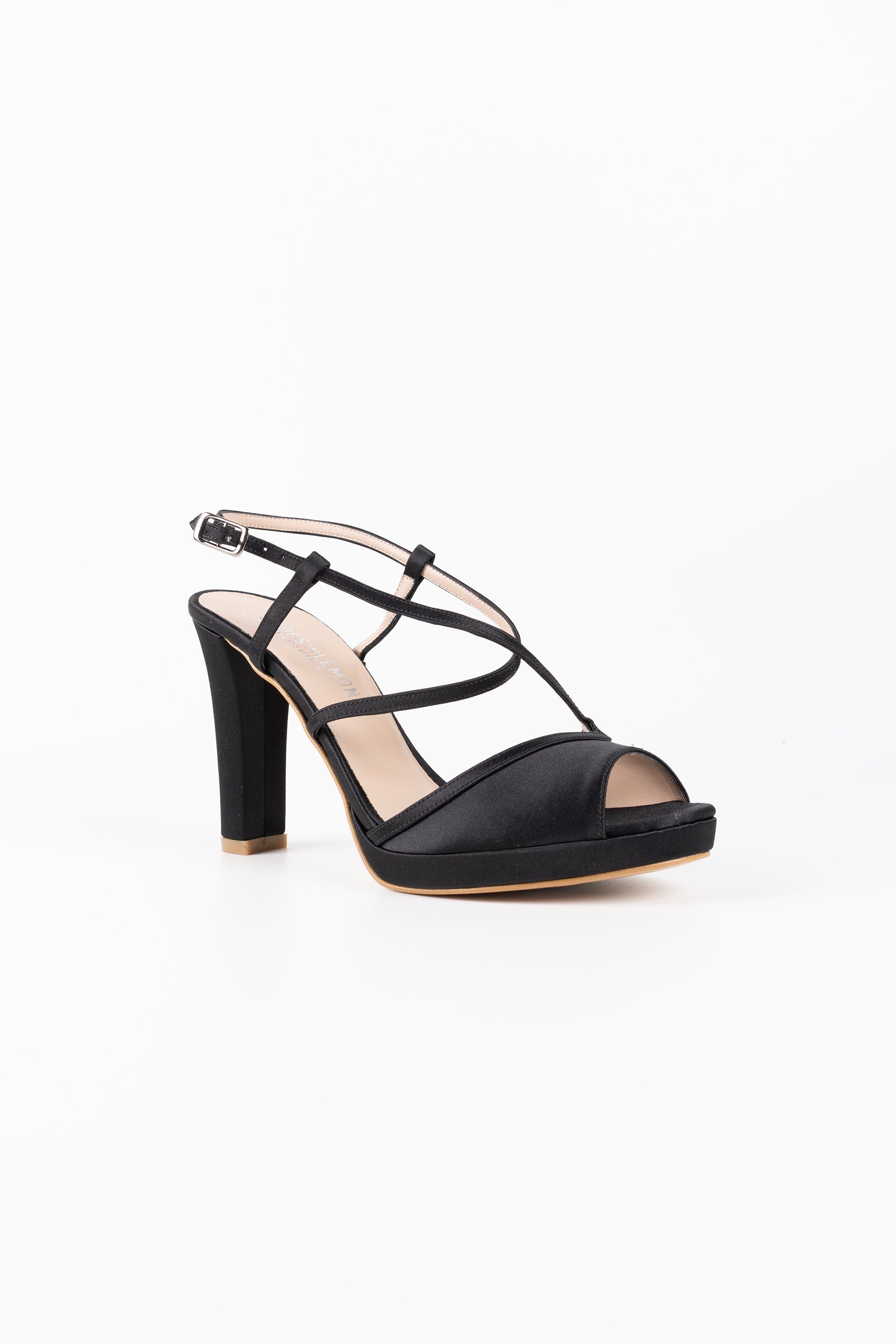 Luna Black Satin Platform Strappy Sandals