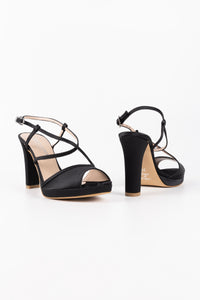 Luna Black Satin Platform Strappy Sandals