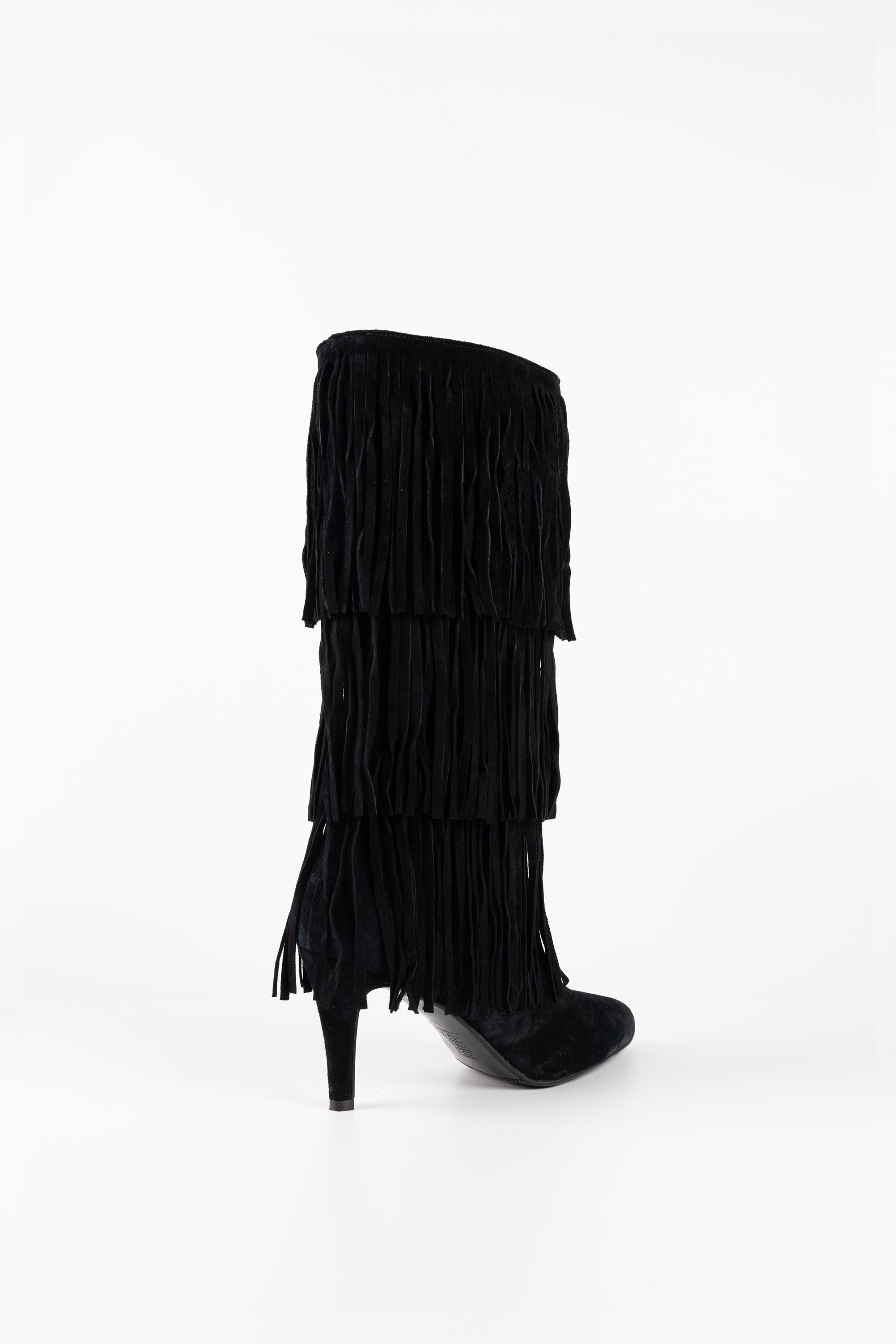 Sahara Fringe Suede Knee-High Boots Black