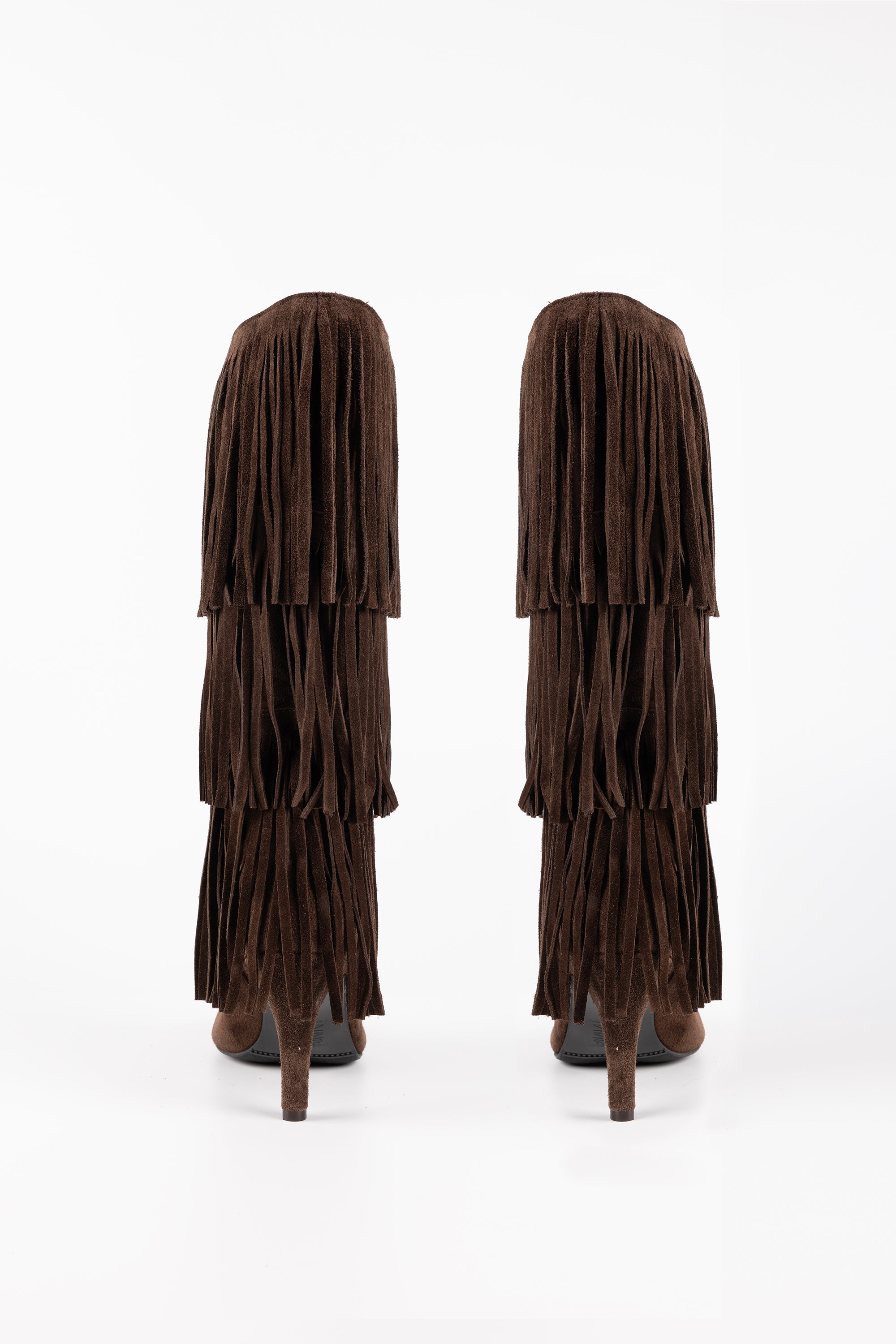 Sahara Fringe Suede Knee-High Boots Dark Brown