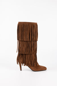 Sahara Fringe Suede Knee-High Boots Light Brown